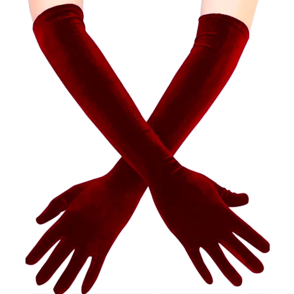 Beautiful Wine Vintage Style Long Elbow Length Velvet Winter Formal Gloves